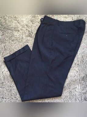 Custom Tailored Wool Cashmere Pinstripe Dress Pants Men’s 34x30 Navy As-Is